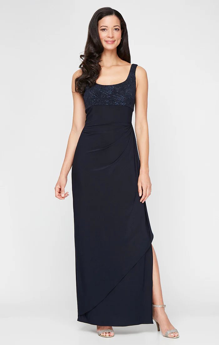 Petite Glitter Jacquard Knit & Matte Jersey Bolero Gown - Image 3