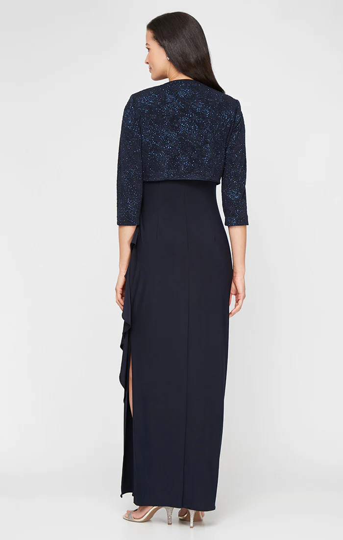 Petite Glitter Jacquard Knit & Matte Jersey Bolero Gown - Image 4