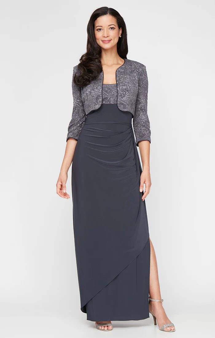Petite Glitter Jacquard Knit & Matte Jersey Bolero Gown - Image 6