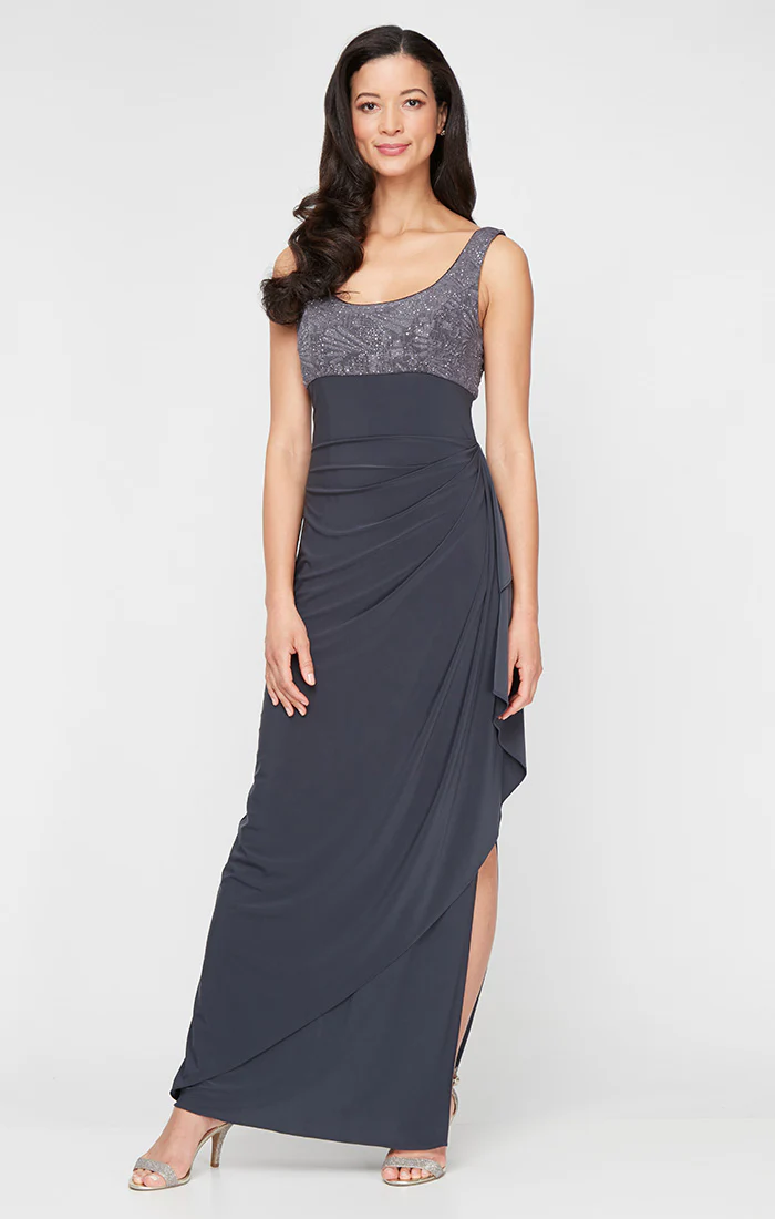 Petite Glitter Jacquard Knit & Matte Jersey Bolero Gown - Image 8