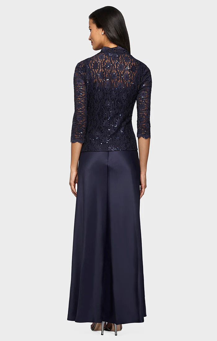 Petite Lace & Satin Gown with Scalloped Lace Sequin Jacket - Image 3