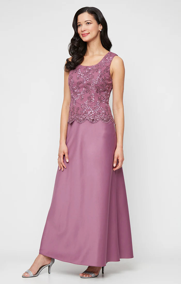 Petite Embroidered Tulle Mock Jacket Dress with Open Scallop Detail Jacket and Satin Skirt - Image 2