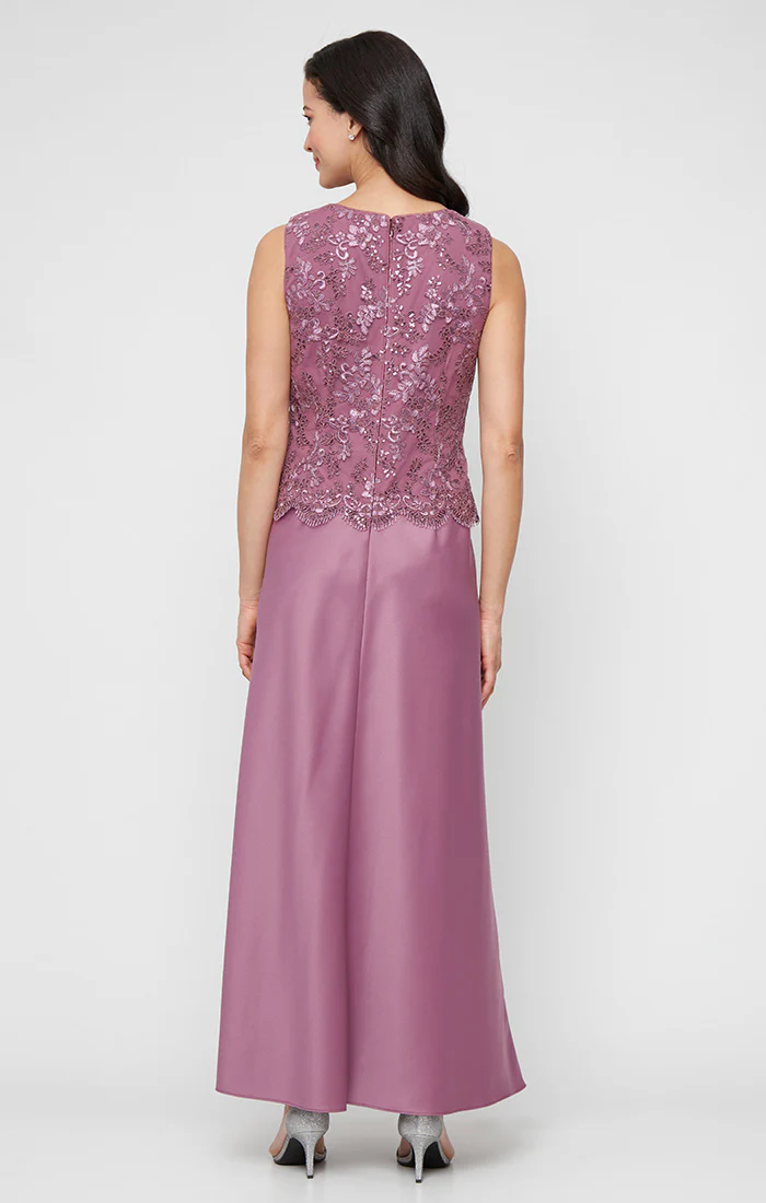 Petite Embroidered Tulle Mock Jacket Dress with Open Scallop Detail Jacket and Satin Skirt - Image 4