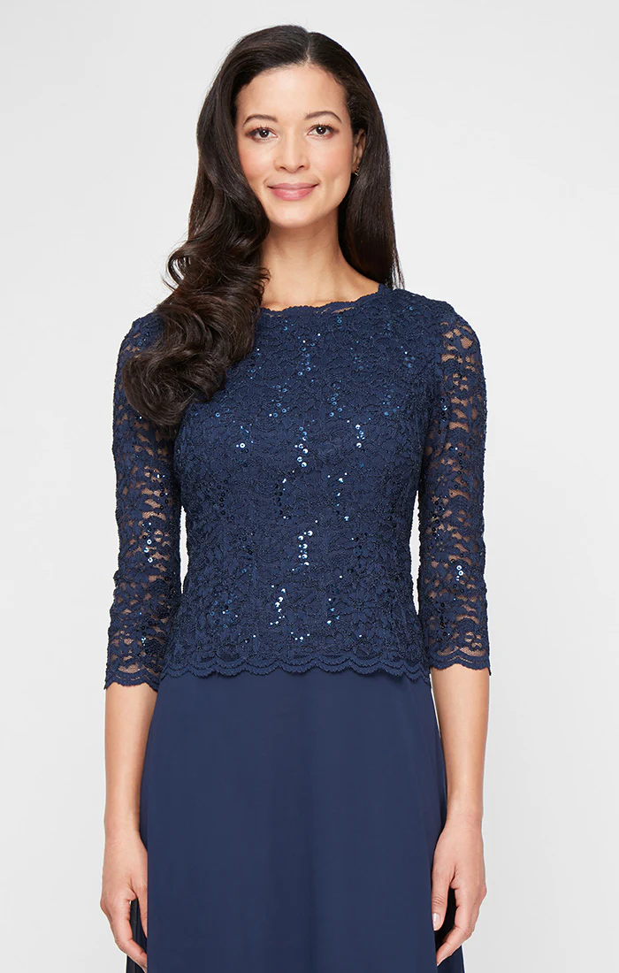 Petite Sequin Lace & Chiffon A-Line Gown - Image 4
