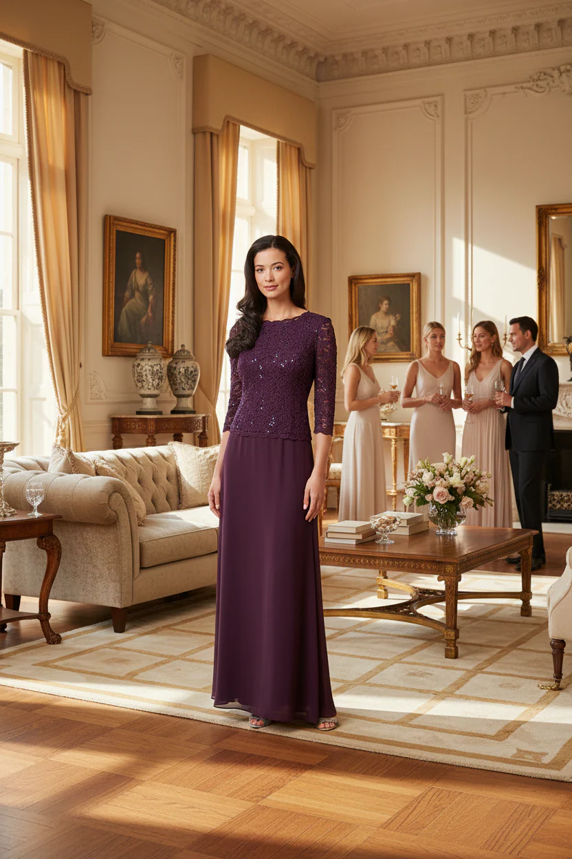 Petite Sequin Lace & Chiffon A-Line Gown - Image 9