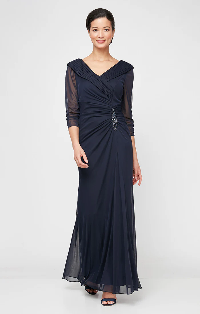 Petite Portrait Collar Mesh Gown