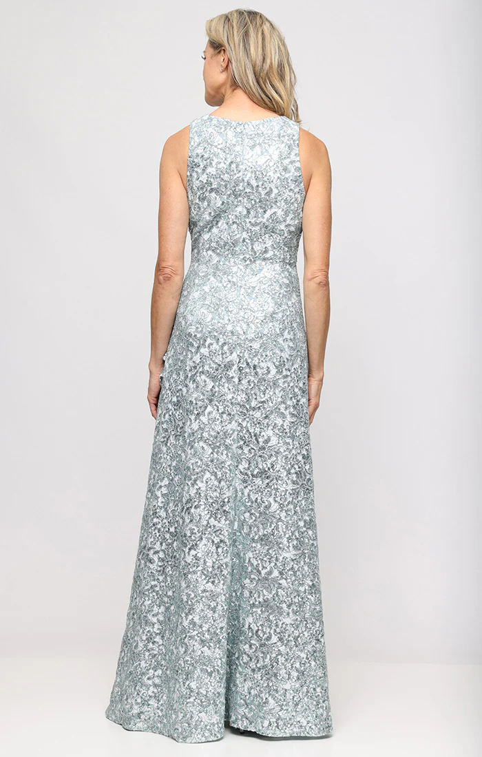 Petite - Long Sleeveless Corded Lace Dress with Cascade Detail Skirt - Image 3