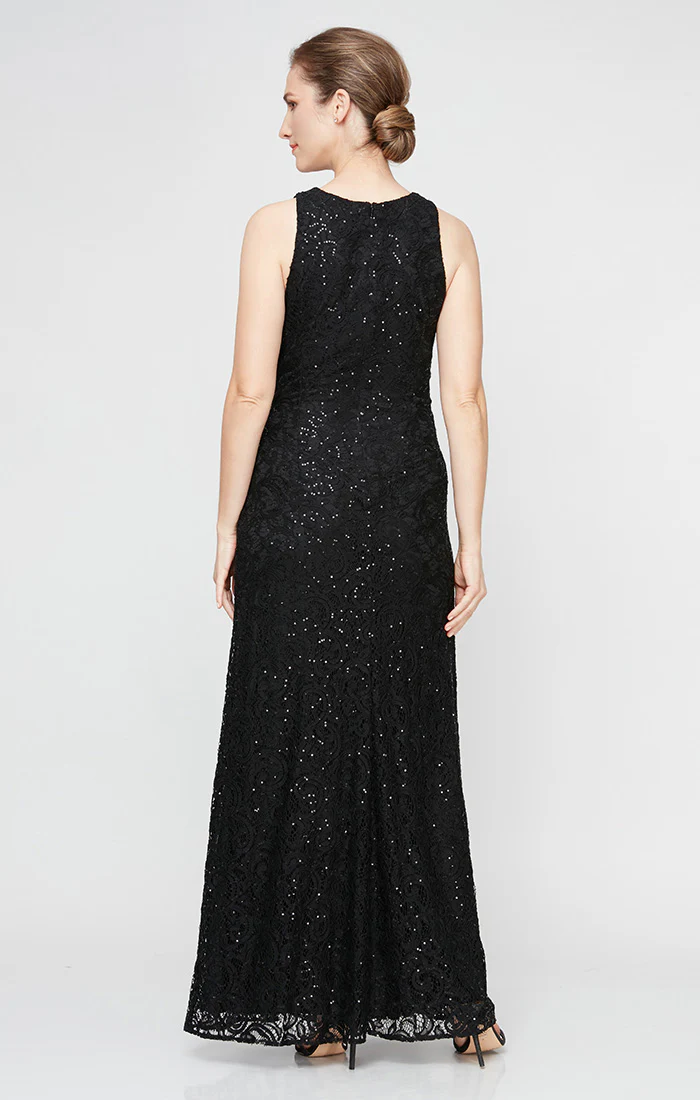Petite - Sleeveless Long Lace Dress with Cascade Ruffle - Image 2