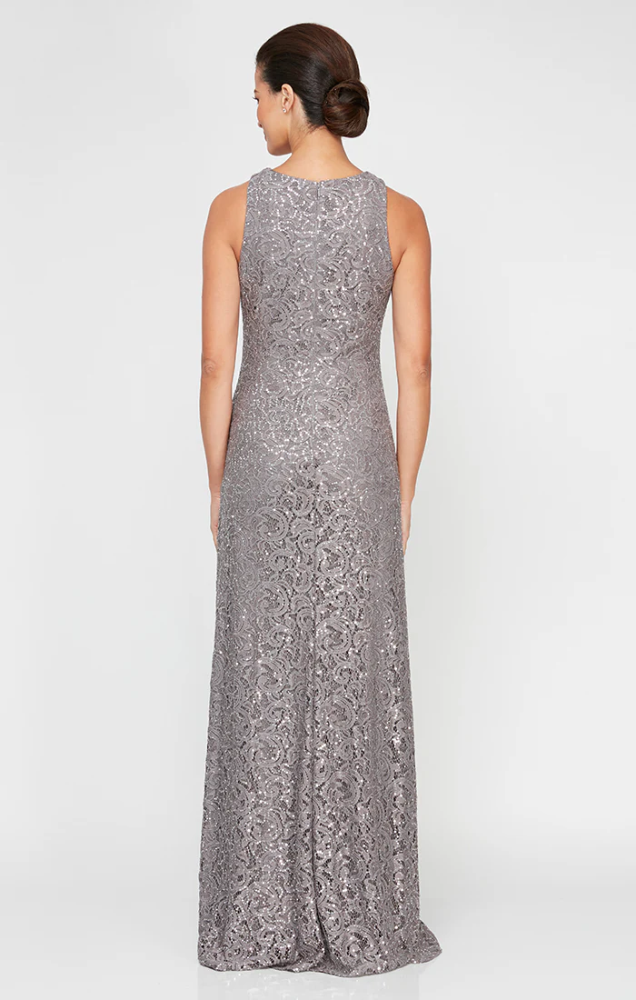 Petite - Sleeveless Long Lace Dress with Cascade Ruffle - Image 4