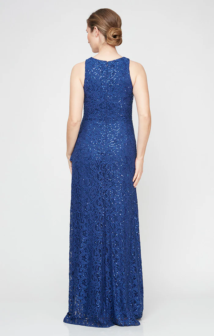Petite - Sleeveless Long Lace Dress with Cascade Ruffle - Image 6