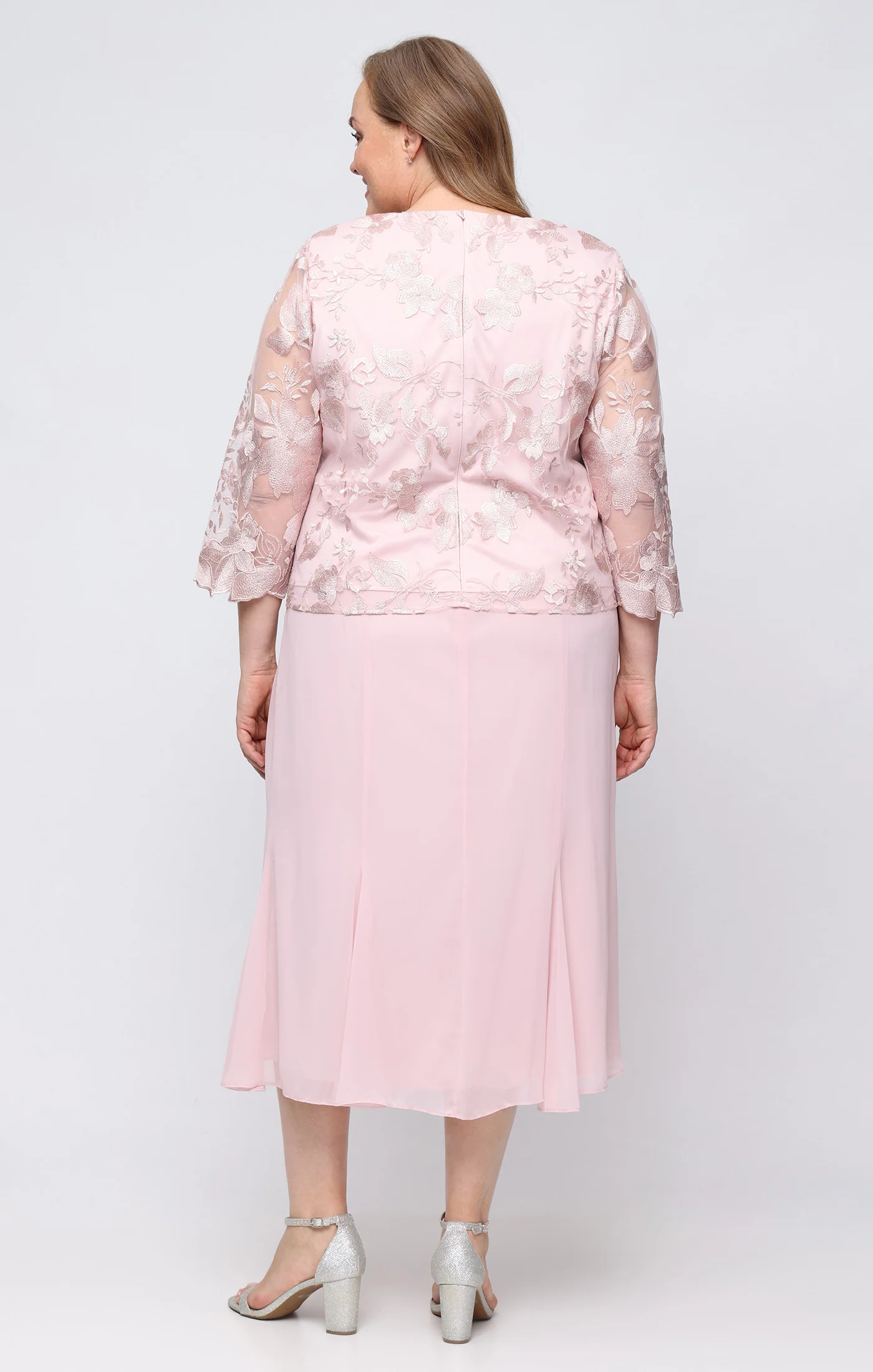 Plus - Attached Jacket Dress With Illusion Sleeves & Scallop Detail - Image 3