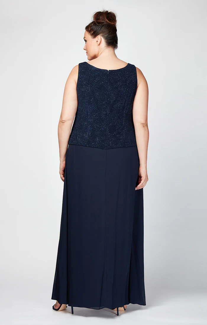 Plus Glitter Jacquard Knit Jacket Dress with Mandarin Neckline - Image 3