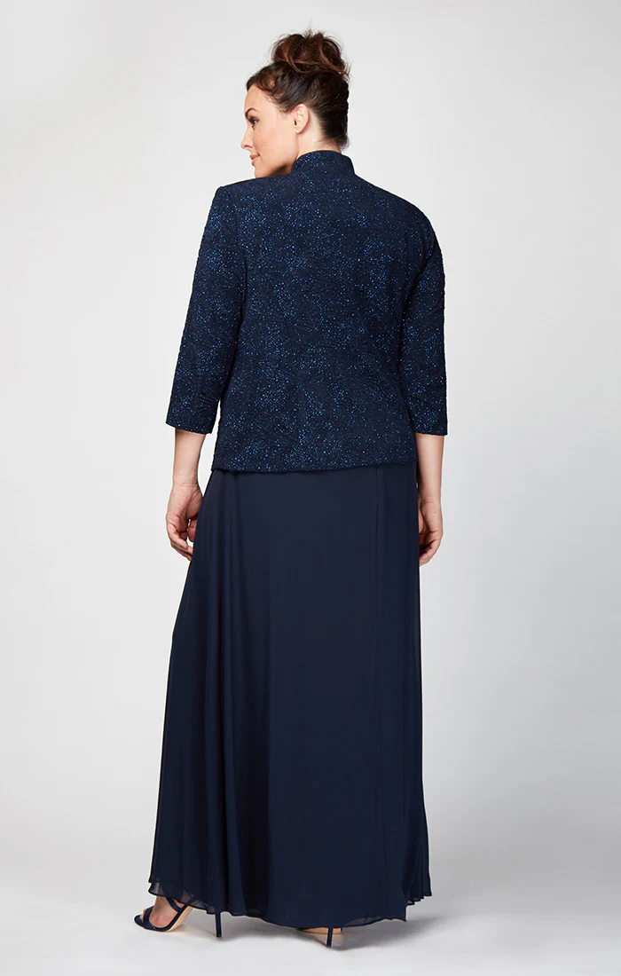 Plus Glitter Jacquard Knit Jacket Dress with Mandarin Neckline - Image 4