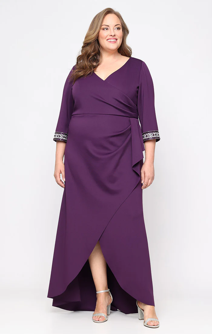 Plus - Crepe Dress with Embellished Sleeve Detail and Tulip Skirt
