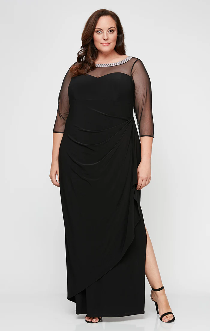Plus Matte Jersey Illusion-Neckline Ruched Gown