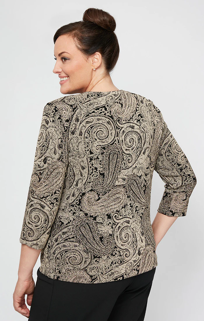 Plus Printed 3/4 Sleeve Slinky Glitter Twinset with Hook and Eye Closure - Image 3