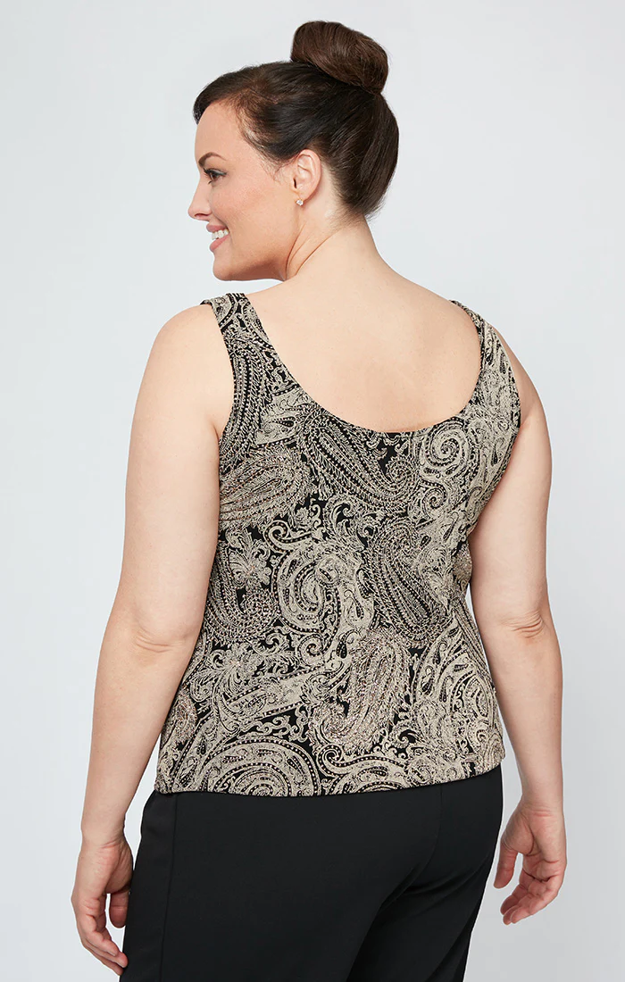 Plus Printed 3/4 Sleeve Slinky Glitter Twinset with Hook and Eye Closure - Image 4