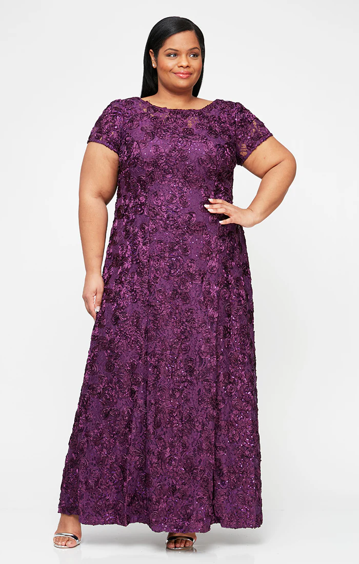 Plus Evelyn Rosette Lace Long Gown - Image 3