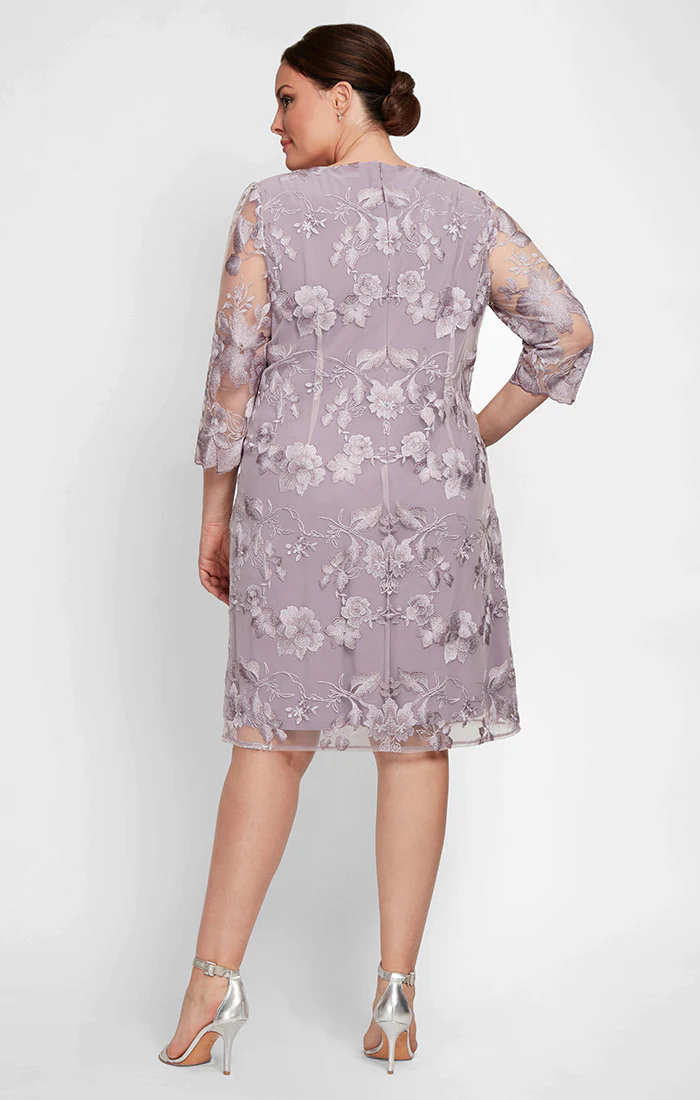 Plus - Embroidered Elongated Lace Mock Jacket with Jersey Sheath Dress - Image 2