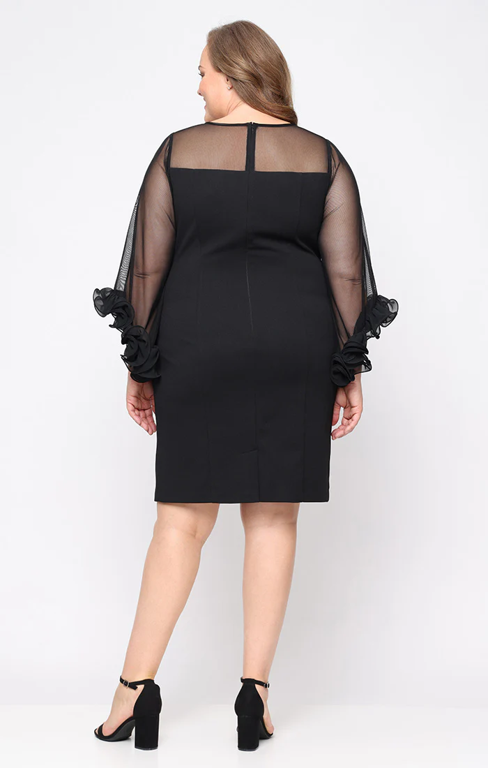 Plus - Stretch Crepe Sheath Dress with Illusion Neckline and Ruffle Sleeve Detail - Image 3