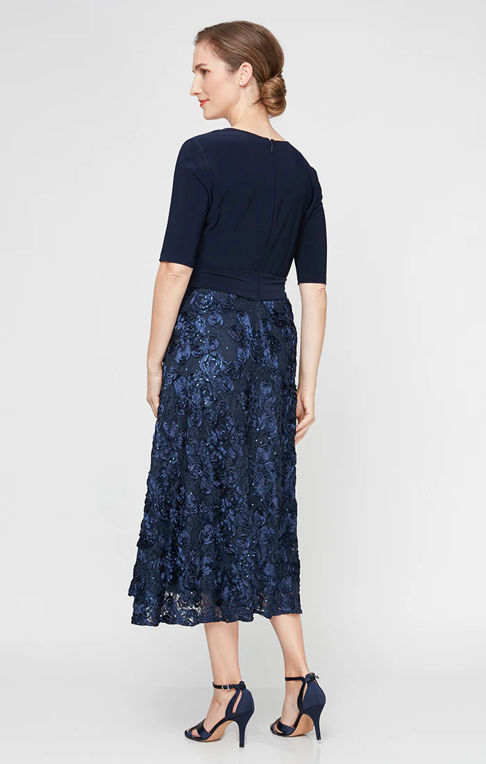 Plus - Lace & Jersey Cocktail Dress with Rosette Lace Skirt and Tie Belt - Image 3