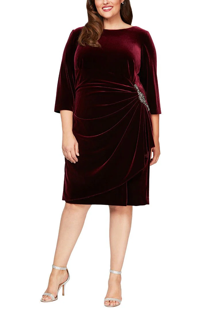 Plus - Velvet Cocktail Dress with Figure Flattering Side Ruching
