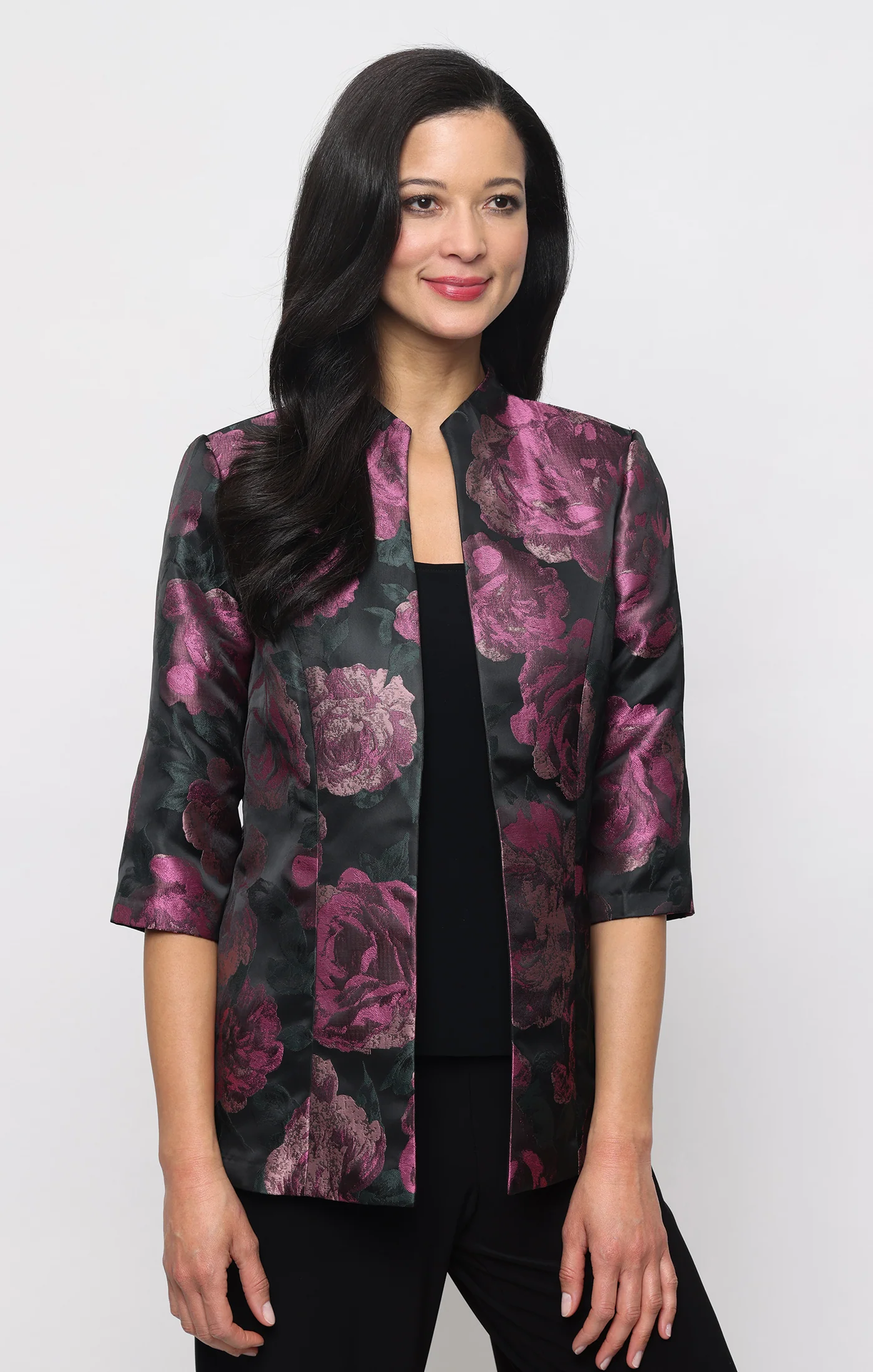 Printed Jacquard Twinset with Mock Neck Jacket