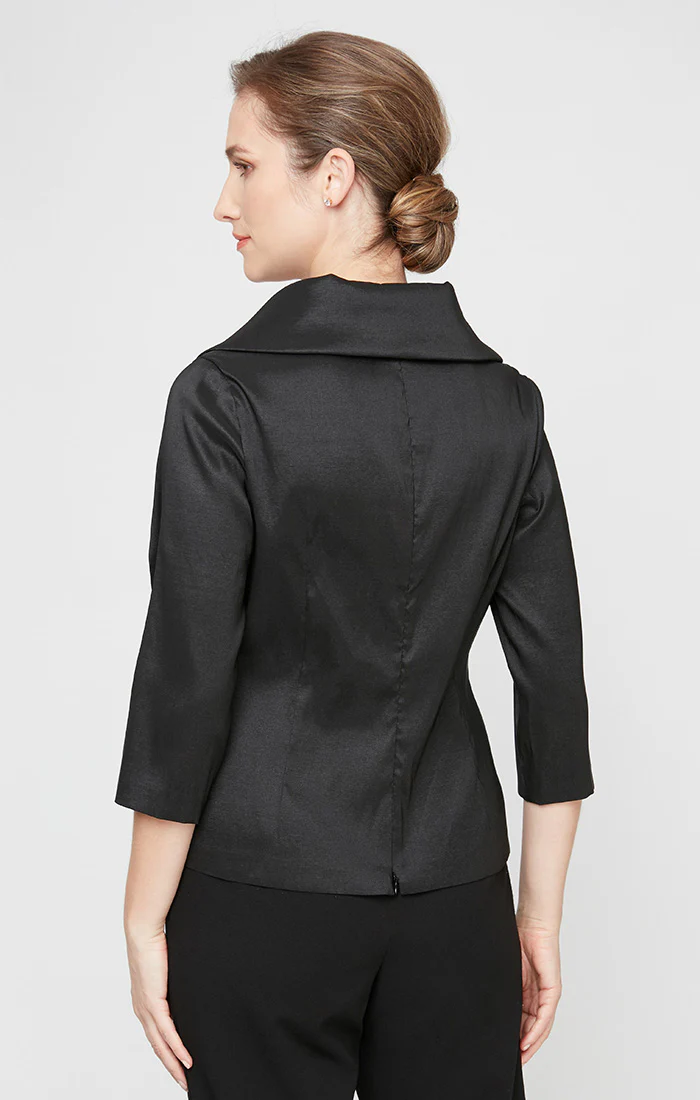 Surplice Stretch Taffeta Blouse with Tie Waist Detail - Image 2