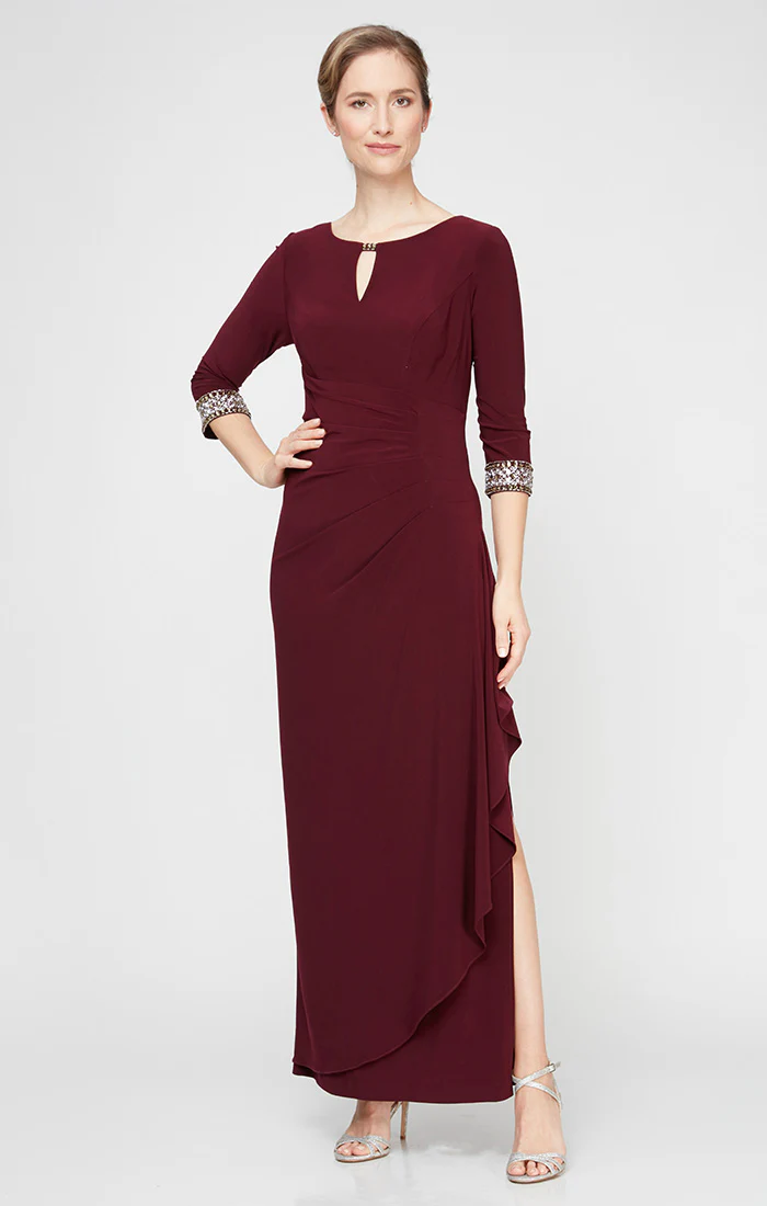 Regular - A-Line Jersey Dress with Side Ruched Cascade Skirt