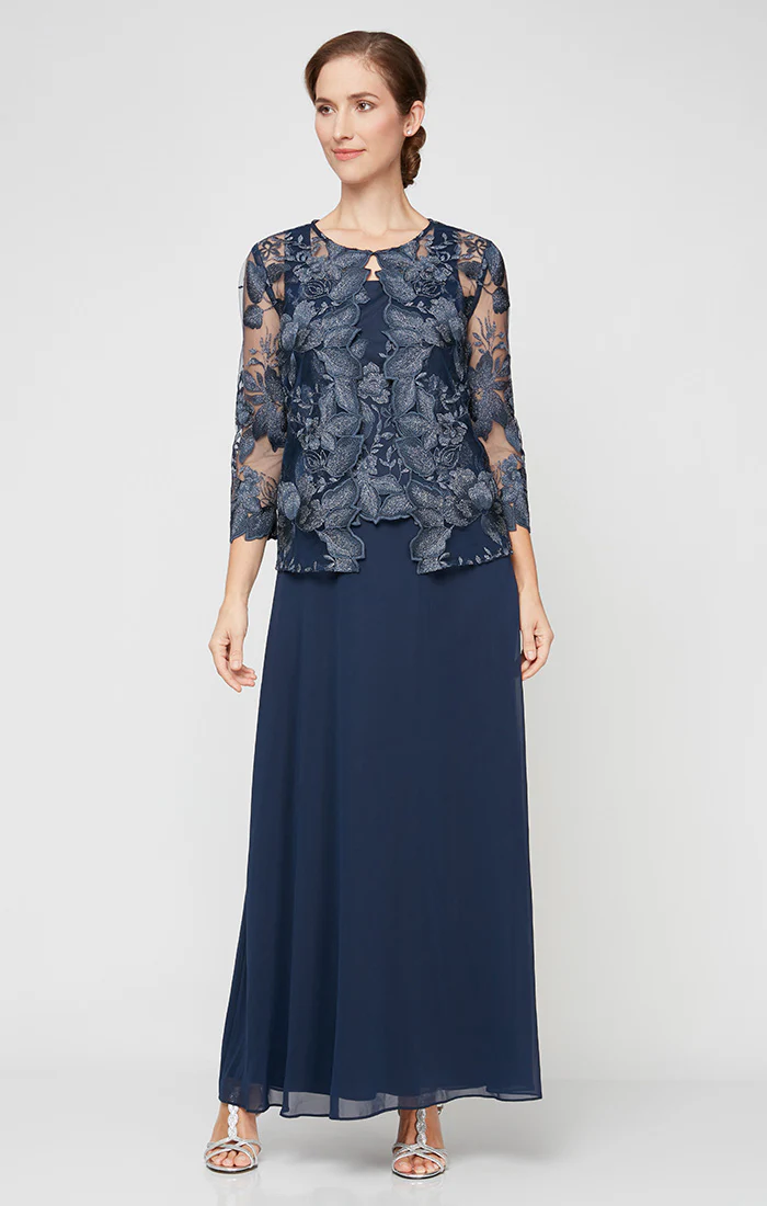 Regular - Embroidered Jacket Dress with Illusion Jacket, Scallop Detail and A-Line Skirt - Image 5