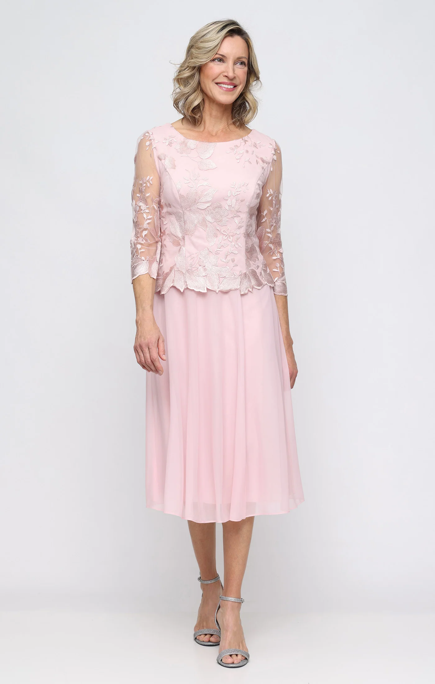Regular - Embroidered Tulle & Chiffon Cocktail Dress