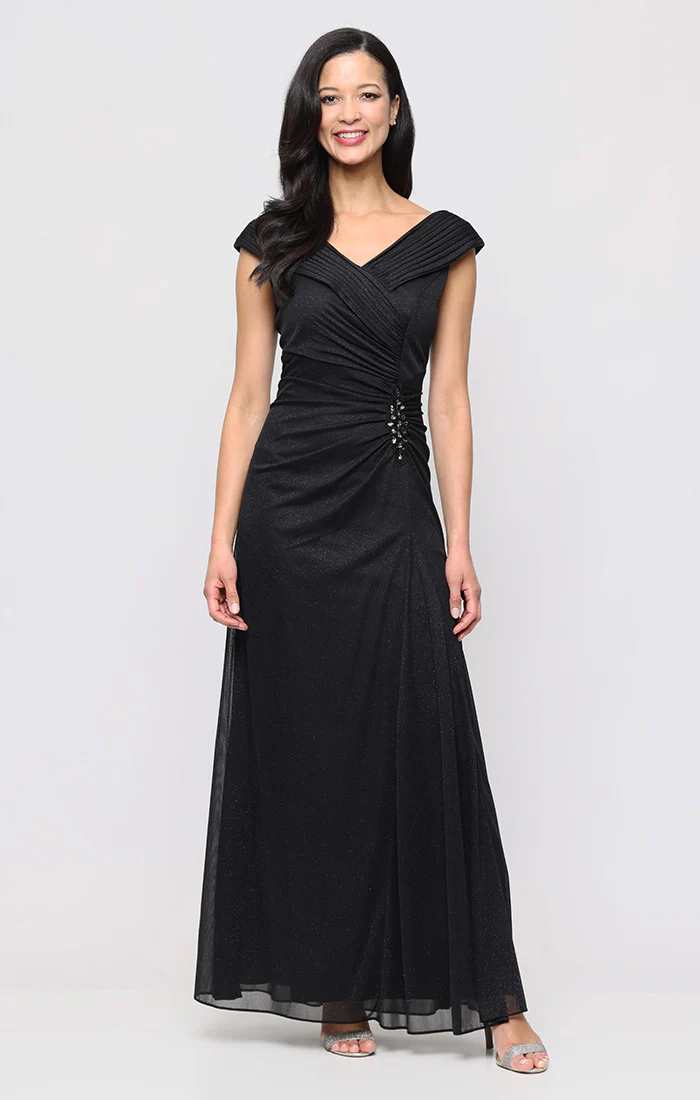 Regular - Glitter Mesh Dress with Portrait Collar Neckline