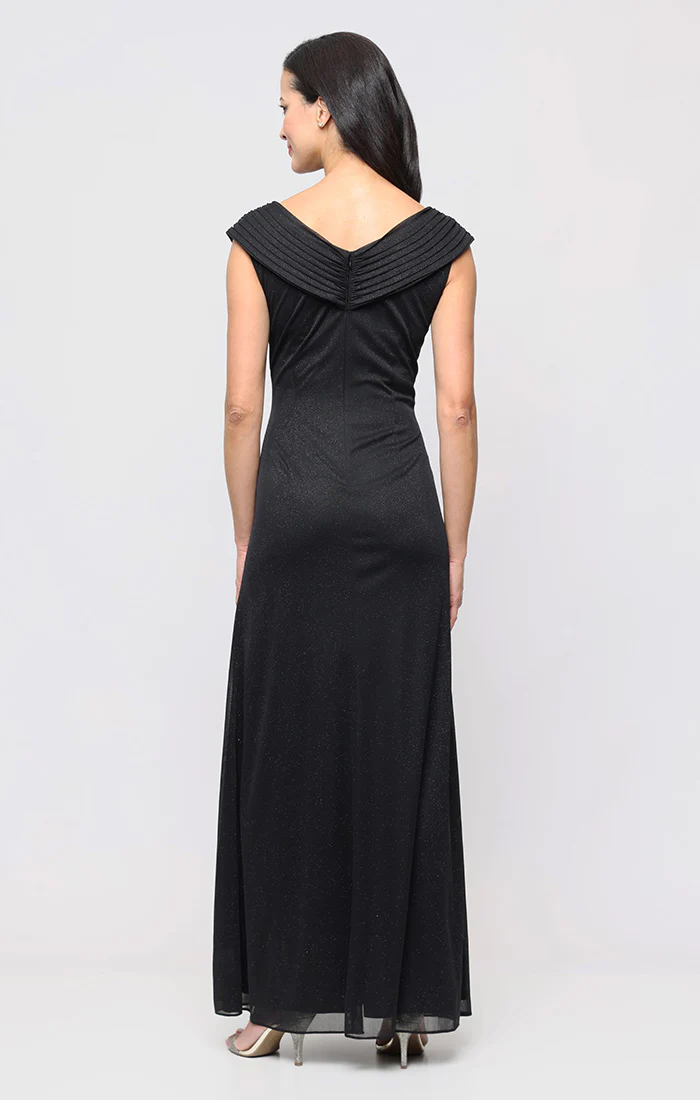 Regular - Glitter Mesh Dress with Portrait Collar Neckline - Image 3