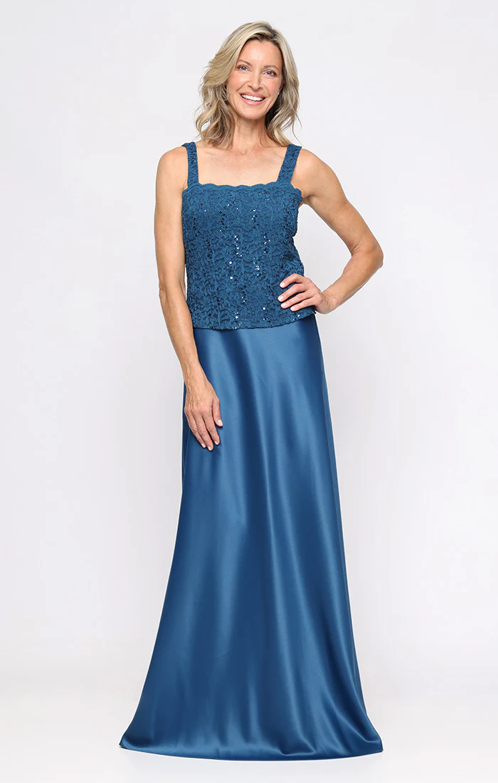 Regular - Lace & Satin Gown with Sheer 3/4 Sleeve Scalloped Lace Jacket - Image 3