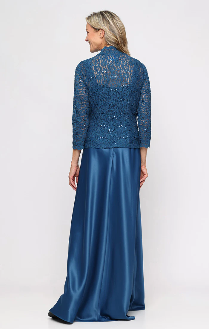Regular - Lace & Satin Gown with Sheer 3/4 Sleeve Scalloped Lace Jacket - Image 4