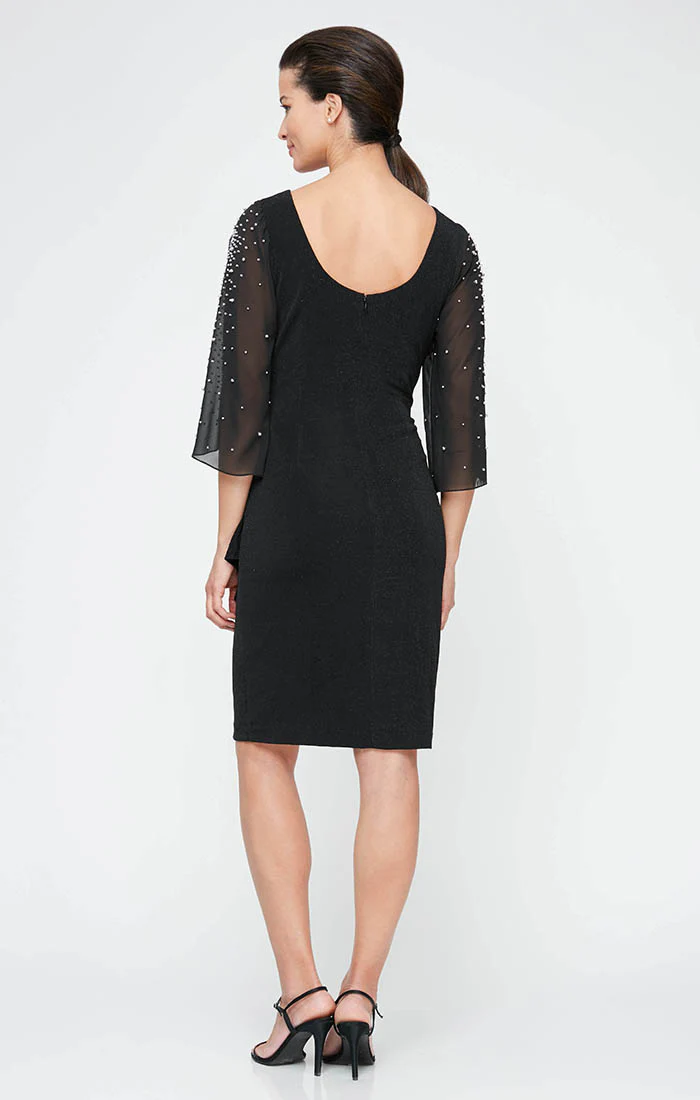 Regular - Metallic Knit Party Dress with Embellished Illusion Sleeves - Image 2