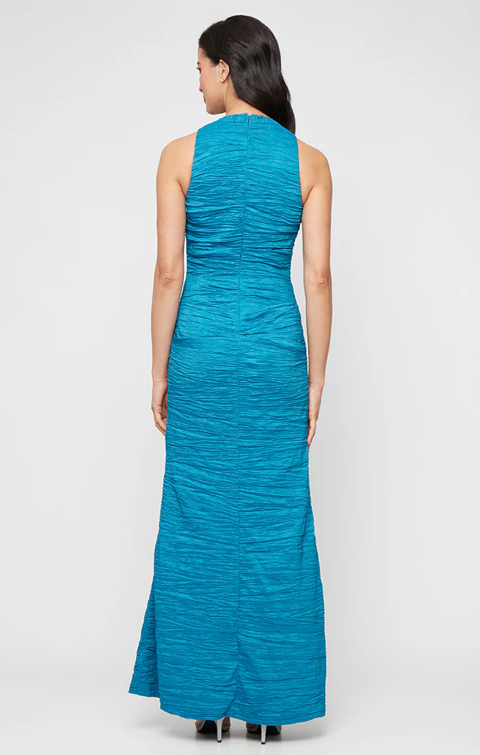 Regular - Sleeveless Crinkle Stretch Taffeta Dress with V-Neckline - Image 2