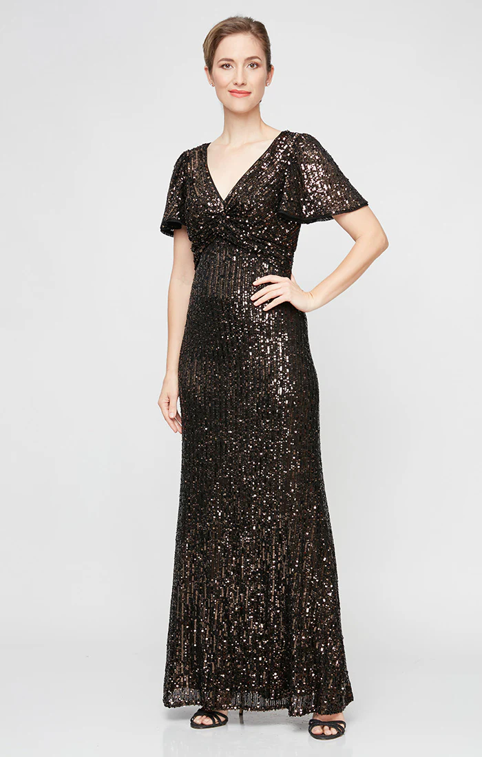 Regular - Sequin Dress with Twist Detail & Flutter Sleeves