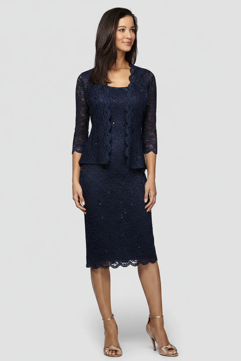 Regular - Sheath Sequin Lace Jacket Dress