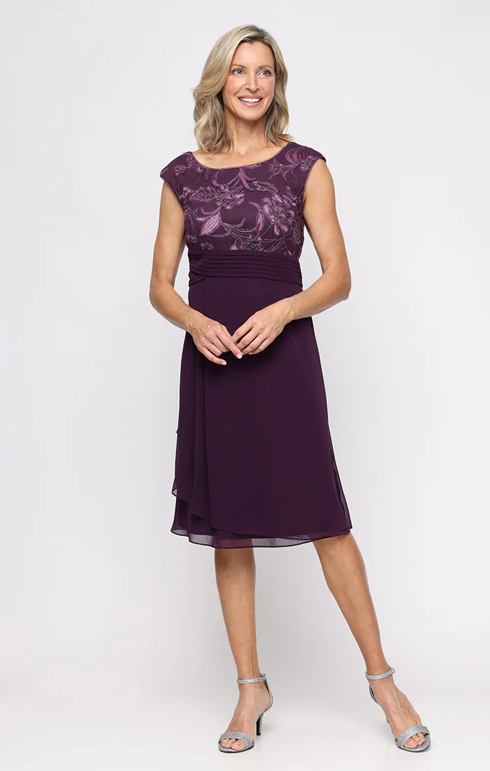Regular - Short A-Line Dress with Embroidered Empire Bodice and Chiffon Skirt