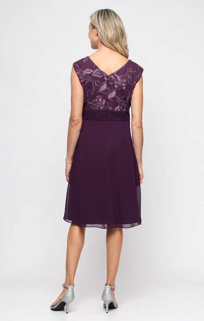 Regular - Short A-Line Dress with Embroidered Empire Bodice and Chiffon Skirt - Image 3
