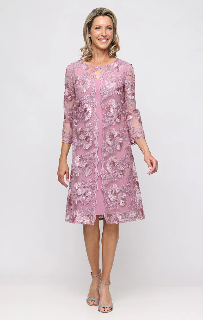 Plus - Short Embroidered Dress with Attached Jacket