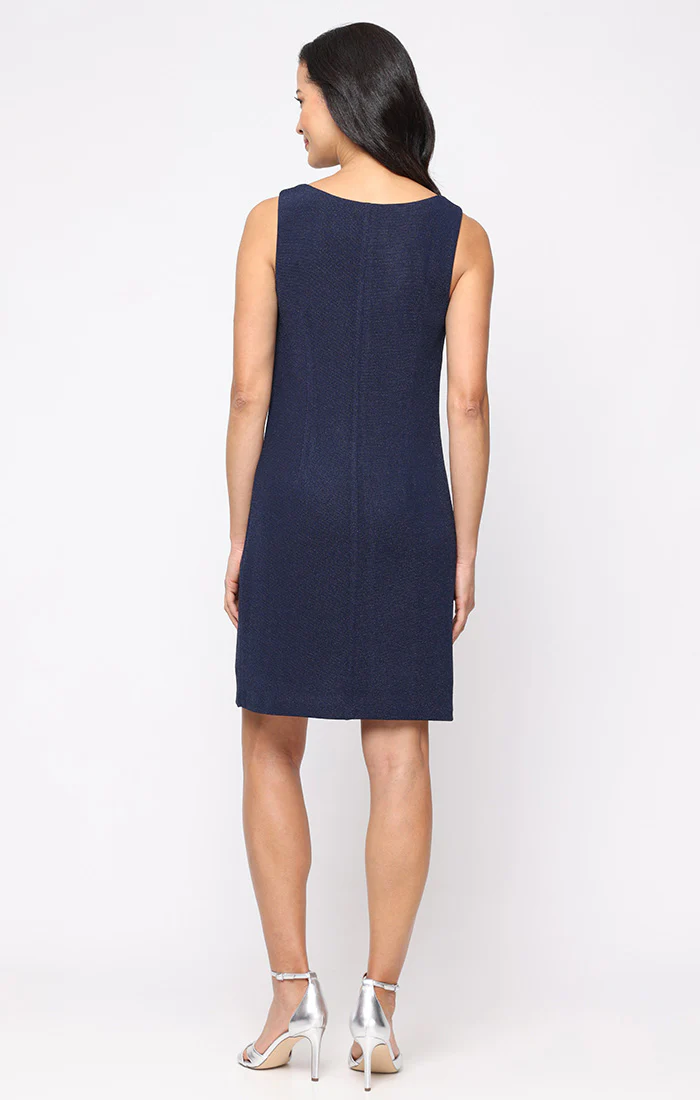 Regular - Metallic Knit Jacket Dress with Heat Set Illusion Sleeves and Elongated Jacket - Image 4