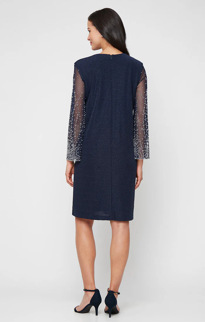 Regular - Metallic Knit Jacket Dress with Heat Set Illusion Sleeves and Elongated Jacket - Image 5