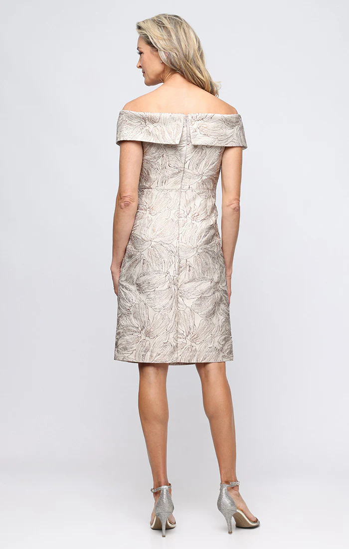Short Off the Shoulder Jacquard Dress with Foldover Cuff Neckline - Image 3