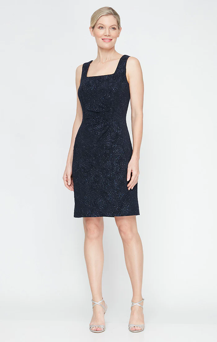 Regular - Jacquard Glitter Knit Jacket Dress with Square Neckline & Open Jacket - Image 2