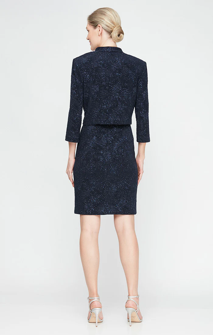 Regular - Jacquard Glitter Knit Jacket Dress with Square Neckline & Open Jacket - Image 3