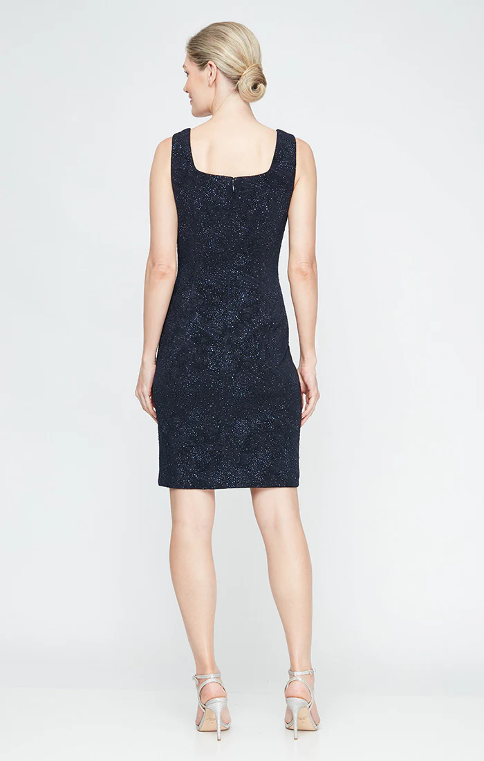 Regular - Jacquard Glitter Knit Jacket Dress with Square Neckline & Open Jacket - Image 4