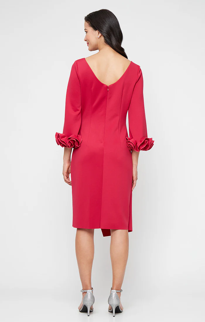 Regular - Stretch Crepe Sheath Dress with Ruffle Sleeve Detail - Image 3