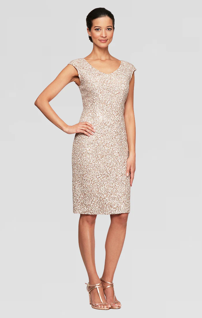 Petite - V-Neck Sheath Dress With Cap Sleeves and Cording Detail